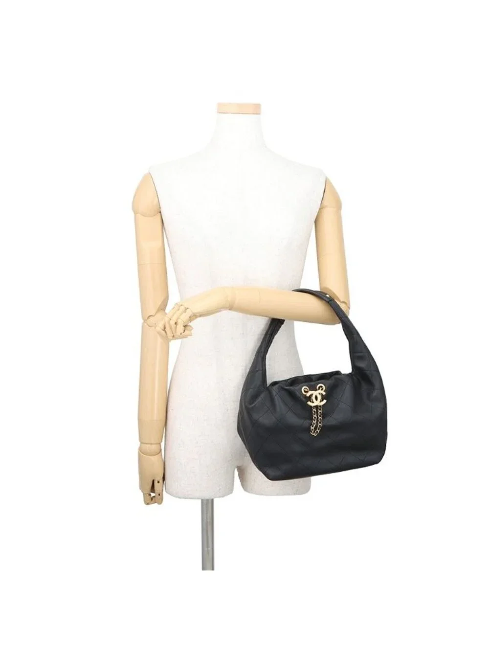 Chanel Handbag Quilted CC Logo Hobo Calfskin Black